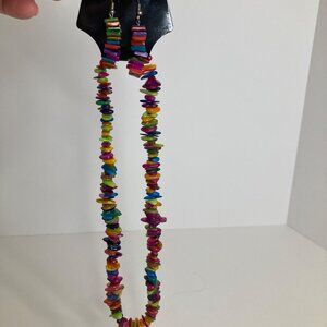 Multicolored Shell‎ Glass Bead 8.5" Necklace & 2" Dangle Earrings